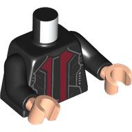 Lego Torso, Jacket, Dark Red Panels, Silver Trim print, Black Arms, Light Nougat Hands / Black