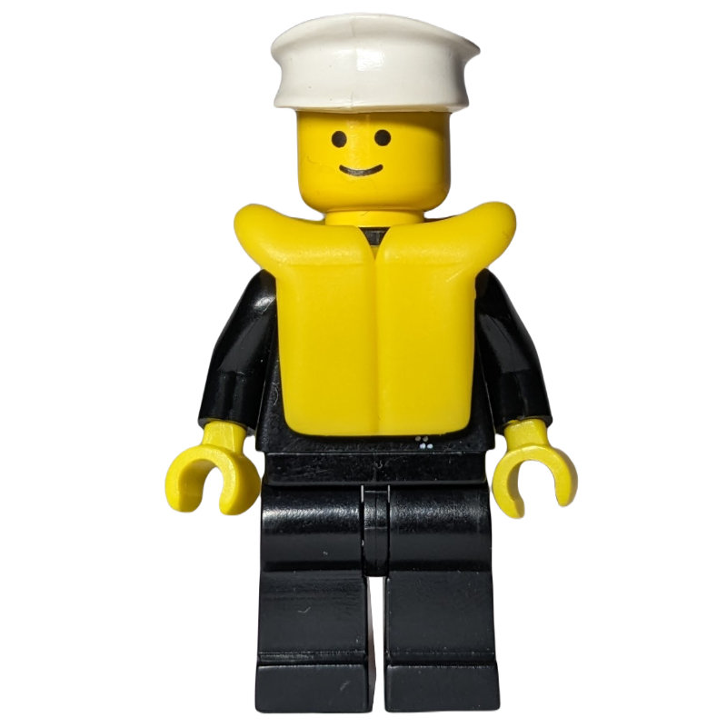 Lego Policeman with Zipper Jacket, White Hat, Life Vest