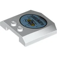 Brick Wedged, Curved Triple 4 x 4 x 2/3, 2 Studs with 'SUBMERGED', Submarine in Light Blue Circle Print / White