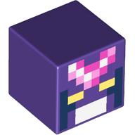 Lego Minifig Head Special, Cube, Pixelated Face with Dark Blue, Dark Pink, Bright Pink, and White Squares, Yellow Eyes Print / Dark Purple