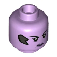 Minifig Head Widowmaker, Dual Sided, Purple Lips, Com, Scowl / Smile and Winking Left Eye Print [Hollow Stud] / Lavender