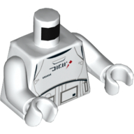 Lego Torso Armor with Red Markings and Black Characters Print (Treadspeeder Pilot), White Arms and Hands / White