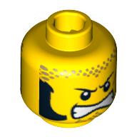 Lego Minifig Head Bart Blaster / Devon Daredevil, Unibrow, Sideburns, Bared Teeth / Bandana Print / Yellow