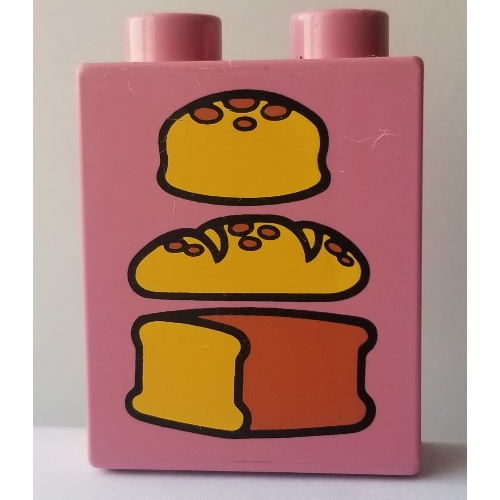 Lego Duplo Brick 1 x 2 x 2 with Three Loaves of Bread Print / Duplo Pink