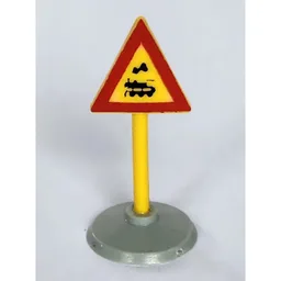 Road Sign Old Triangle with Train Engine Print & Type 1 Base / White