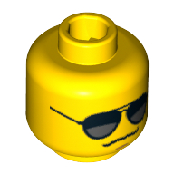 Lego Minifig Head Glasses with Black and Silver Sunglasses, Chin Dimple, Grim Mouth Print [Blocked Open Stud] / Yellow