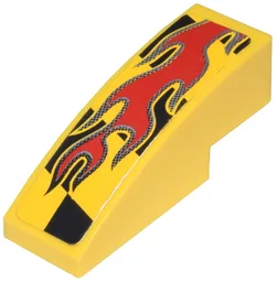 Slope, Curved 3 x 1 with Red Flames on Black and Yellow Pattern Model Right Side (Sticker) - Set 8644