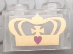 Brick 1 x 2 without Bottom Tube with Gold Crown and Dark Pink Heart Pattern (Sticker) - Set 7578