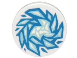 Tile, Round 2 x 2 with Bottom Stud Holder with Blue and Bright Light Blue Fractured Ice Pattern