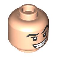 Lego Minifig Head Gaston, Black Raised Eyebrow, Crooked Smile Teeth / Angry Scowl print / Light Nougat
