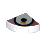 Lego Tile Round 1 x 1 Quarter with Black Line, White Field, Black Dot print / White