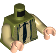 Lego Torso Sweater Vest, Tan Shirt, Black Tie Print, Tan Arms, Light Nougat Hands / Olive Green