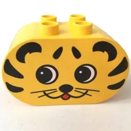 Duplo Brick 2 x 4 x 2 Rounded Ends with Tiger Face Print / Yellow