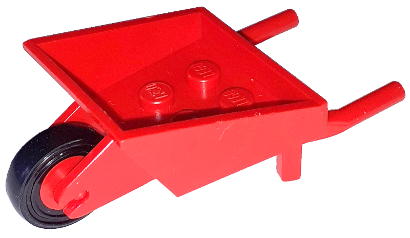 Lego Fabuland Utensil Wheelbarrow with Red Pulley Wheel with Black Tire 14mm D. x 4mm Smooth Small Single (bb1310 / 3464c01)