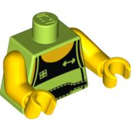 Lego Torso Tank Top with Black Front and Weight Lifter's Belt Print, Yellow Arms and Hands / Lime