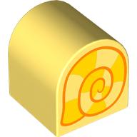 Lego Duplo Brick 2 x 2 x 2 Curved Top with Yellow and Orange Snail House print / Bright Light Yellow