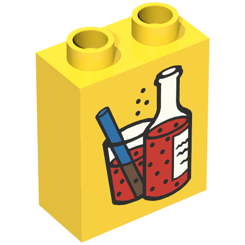 Lego Duplo Brick 1 x 2 x 2 with Bottle and Glass with Straw, Full of Fizzy Red Liquid Print / Yellow