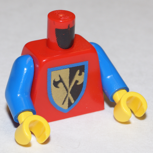 Lego Torso Armor, Crossed Axe Shield Print, Blue Arms, Yellow Hands / Red