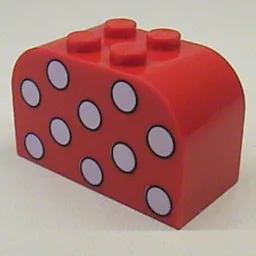 Brick Curved 2 x 4 x 2 Double with Dots White Print / Red