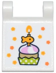 Flag 2 x 2 Square with Flared Edge with Bright Light Orange and Orange Stars, Cupcake with Goldfish Candle and Lime Polka Dot Cup Pattern (Sticker) - Set 42666