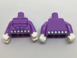 Torso Batman Muscles Outline with Belt with 6 White Squares Front and Reverse Pattern / Medium Lavender Arms with White Squares Pattern / White Hands