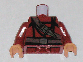 Lego Torso Indiana Jones Dark Brown Belt and Sash with Ceremonial Katar / Knife / Dagger Pattern / Dark Red Arms / Nougat Hands
