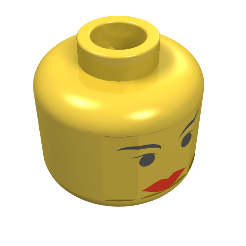 Lego Minifig Head Padme Amidala, Red Lips, Black Eyes, Thin Eyebrows Print [Blocked Open Stud] / Yellow