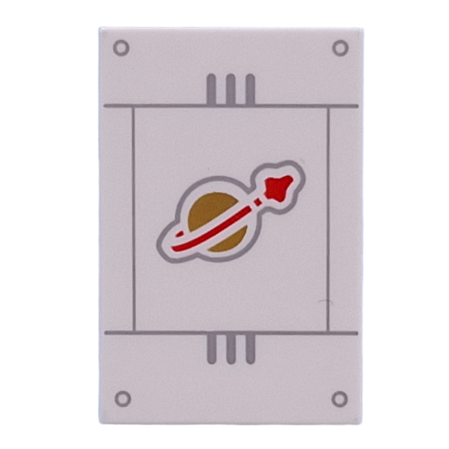 Lego Tile 2 x 3 with Classic Space Logo, Silver Lines print / White