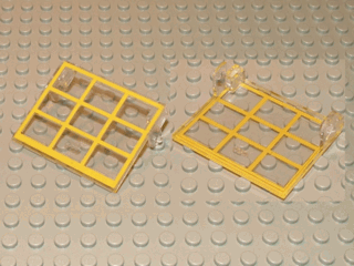 Lego Garage Door Glass without Counterweights - Yellow Frame Pattern with Hinge Pins / Trans-Clear