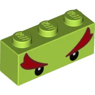 Brick 1 x 3 with Black Eyes and Bushy Red Eyebrows (Bowser Jr) Print / Lime