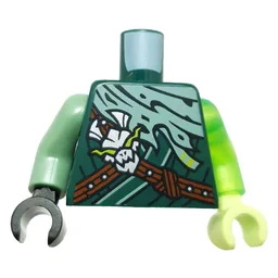 Torso, Odd Arms and Hands, Ninjga Robes Sand Green Cloak, Reddish Brown Straps, Silver Skull Print, Left Trans-Bright Green Arm, Yellowish Gren Hand, Right Sand Green Arm and Black Hand / Dark Green