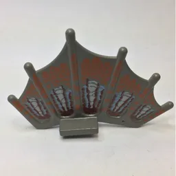 Animal Body Part, Dinosaur, Sail Fin with Orange, Maroon, Light Blue, and White Scale Print / Dark Gray