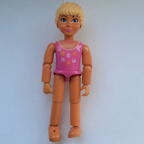 Lego Belville Figure Articulated Elbows, Child, Female, Light Yellow Hair, Dark Pink Swimsuit with Starfish and Shells Print / [No Color/Any Color]