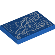 Lego Tile 2 x 3 - White Dragon Head Blueprints Print / Blue