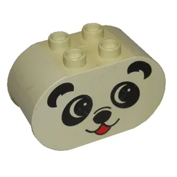 Duplo Brick 2 x 4 x 2 Rounded Ends with Panda Face Type 1 (colored) Print / White