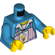 Lego Torso Pink Apron with White Stripes with Ice Cream Cone and 'MIKE' Name Tag Print, Dark Azure Arms, Yellow Hands / Dark Azure