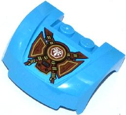 Lego Vehicle, Mudguard 3 x 4 x 1 2/3 Curved Front with White Chima Logo in Hexagon on Tied Wooden Armor Components Pattern (Sticker) - Set 70008