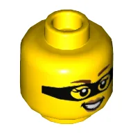 Minifig Head Betsy Bass, Brown Eyebrows, Dark Tan Lips, Black Eyemask / No Eyemask Print / Yellow