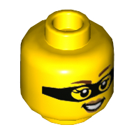 Lego Minifig Head Betsy Bass, Brown Eyebrows, Dark Tan Lips, Black Eyemask / No Eyemask Print / Yellow