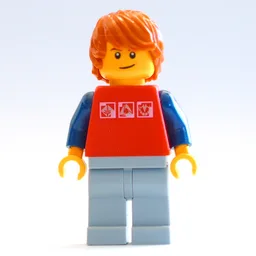 Red Torso, Light Bluish Grey Legs, Dark Orange Hair