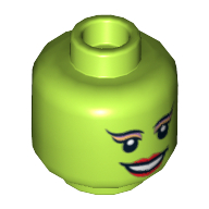 Lego Minifig Head Oola, Dual Sided, Arched Eyebrows, Eyelashes, Red Lips, Smile / Scared Print [Hollow Stud] / Lime