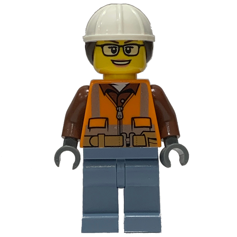 Lego Construction Worker, Orange Safety Vest, White Hard Hat