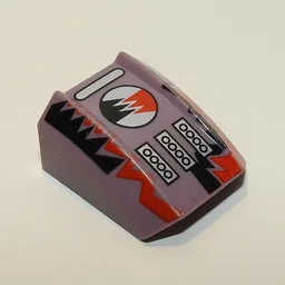 Brick Curved 2 x 2 with Lip, No Studs with Red/Black Lightning Print / Sand Purple