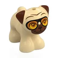 Animal, Dog, Pug with Reddish Brown Face, Ears, Orange Goggles Print / Tan