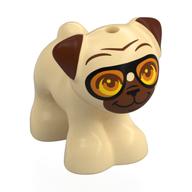 Lego Animal, Dog, Pug with Reddish Brown Face, Ears, Orange Goggles print / Tan
