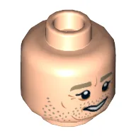 Minifig Head Owen Lars, Dark Tan Eyebrows, White Pupils, Stubble and Age Lines Print / Light Nougat