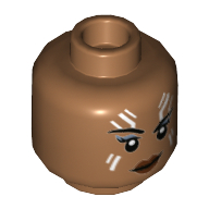 Lego Minifig Head Valkyrie, White Lines over Eyes, Eyelashes, Dark Red Lips Print / Medium Nougat