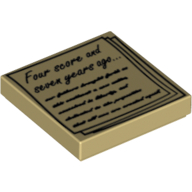 Lego Tile 2 x 2 with 'Four score and seven years ago...' on Sheaf of Paper Print / Tan