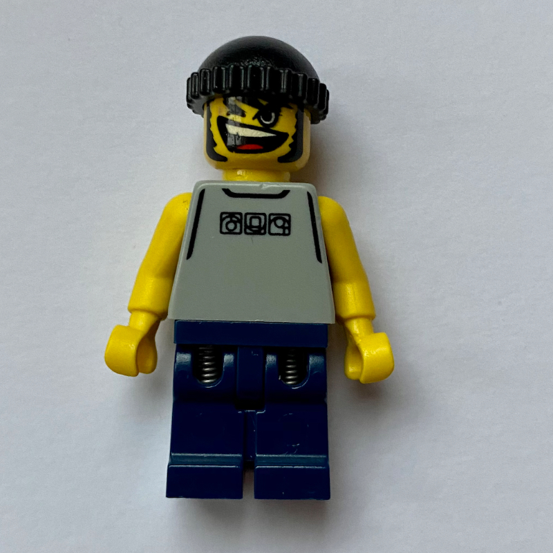Lego Basketball Player, Light Gray Torso and Dark Blue Legs, Black Hat