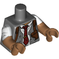Lego Torso, Dual Molded Arms, Vest, White Shirt, Dark Red Tie, Shoulder Holster Print, White Sleeves Pattern, Medium Nougat Arms and Hands / Dark Bluish Gray